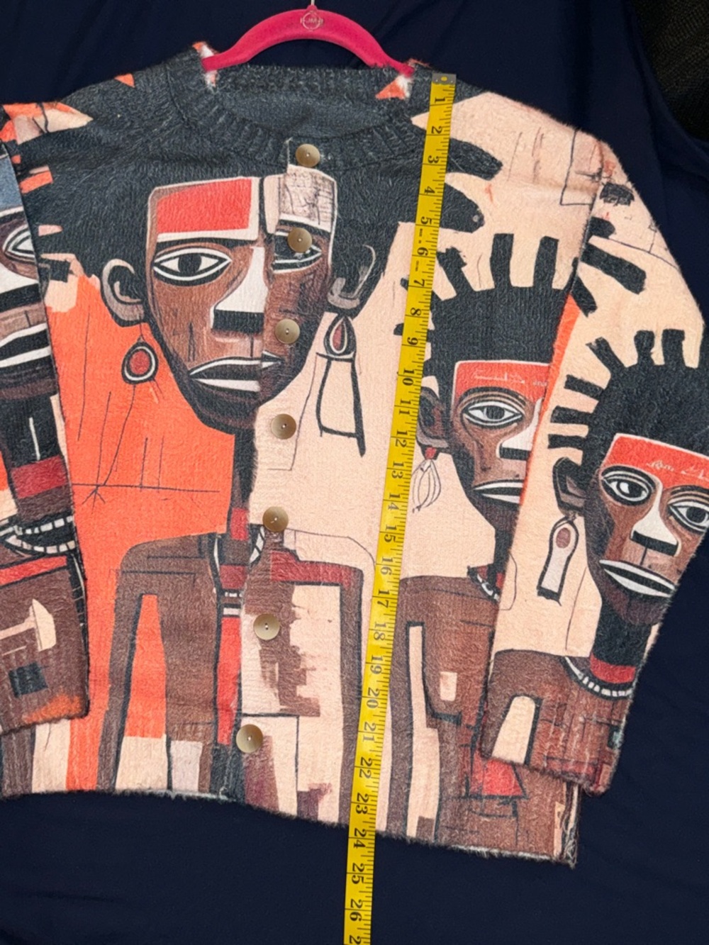Graphic Button-Front Sweater Cardigan - Black Orange - Picture 6 of 6